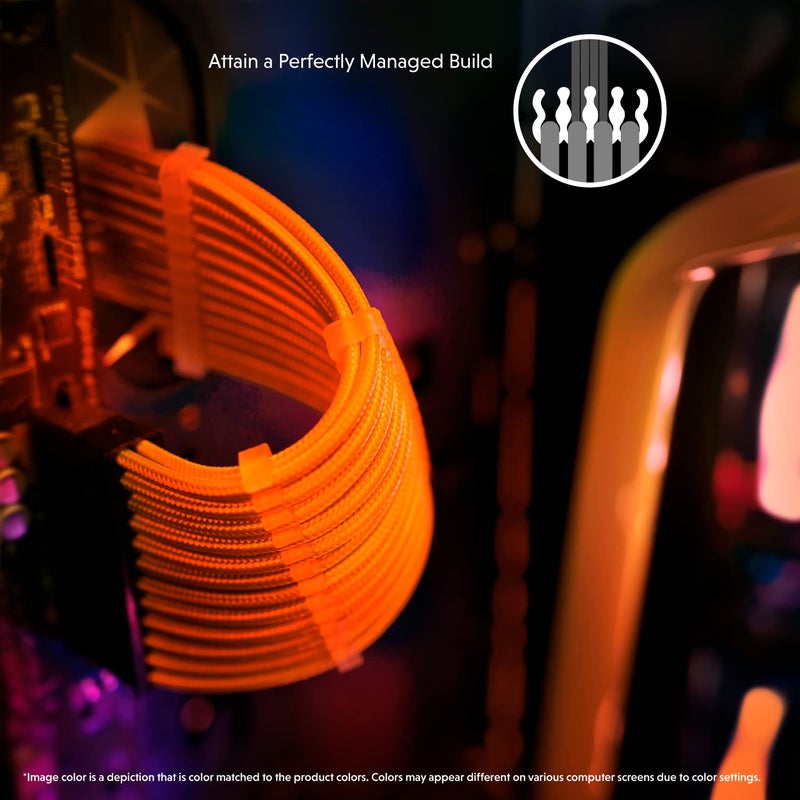 LINKUP - AVA 30cm PSU Cable Extension Sleeved Custom Mod GPU PC Braided w/Comb Kit | 1 x 24 P (20+4) | 1 x 8 P (4+4) CPU | 2 x 8 P (6+2) GPU Set | 300mm - Orange - Image 5